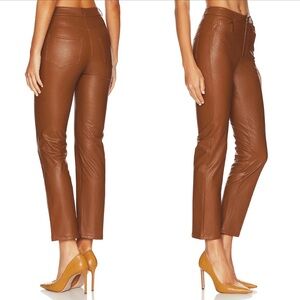 PAIGE Jeans Stella Straight Leg Faux Leather Pants in Dark Argan Size 27 NWOT